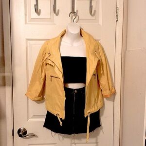 Nine West Yellow Cropped Zipper Rain Coat Moto Jacket Sz S